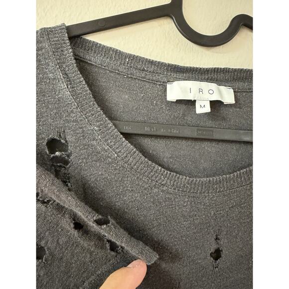 IRO Black Linen Destroyed Short Sleeve Tee T Shirt Top Size M Medium - Picture 3 of 4